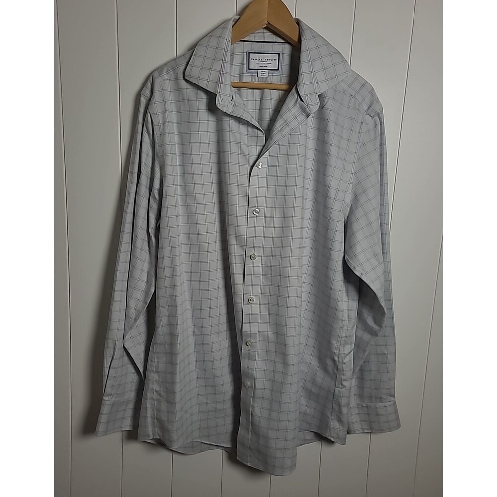 Charles Tyrwhitt Mens Shirt Slim Fit 17 36 Non Iron Twill Cotton Blue Check